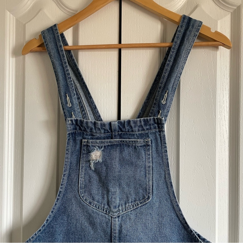 Dance & Marvel Denim Overall Dress Women’s S Blue Retro Stripe Distressed Skirt - Picture 5 of 13